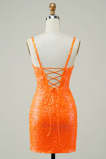 Naranja Vestido de Cóctel Con Cuentas